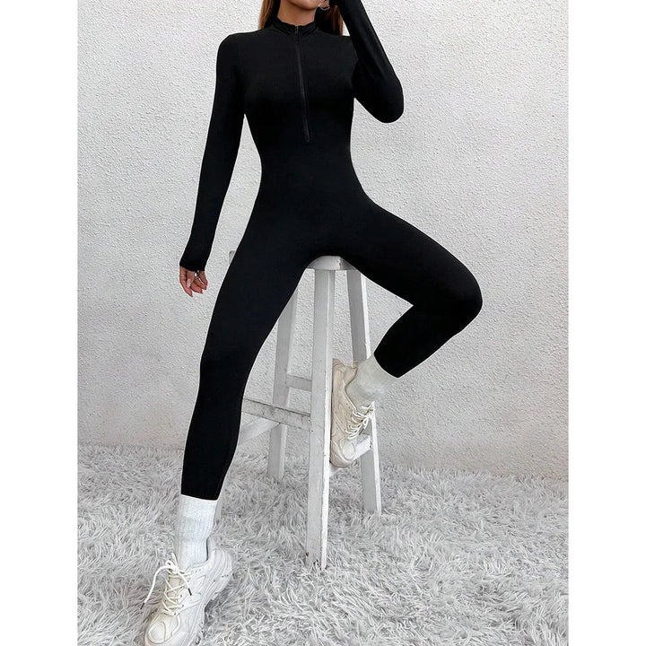 Long fitted jumpsuit with shaping fabric and front zipper closure - Alisson