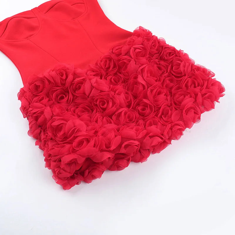 Strapless mini dress with corset design and 3D floral skirt - Loretta