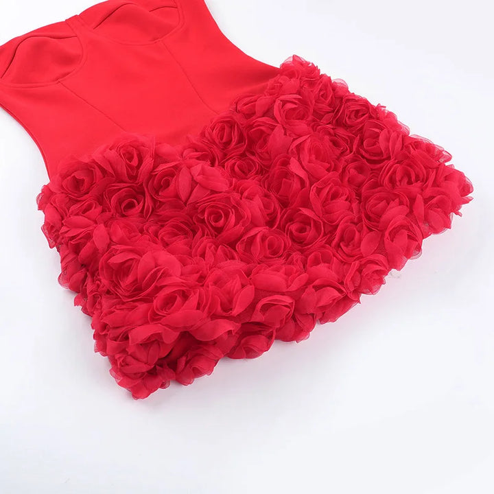 Strapless mini dress with corset design and 3D floral skirt - Loretta