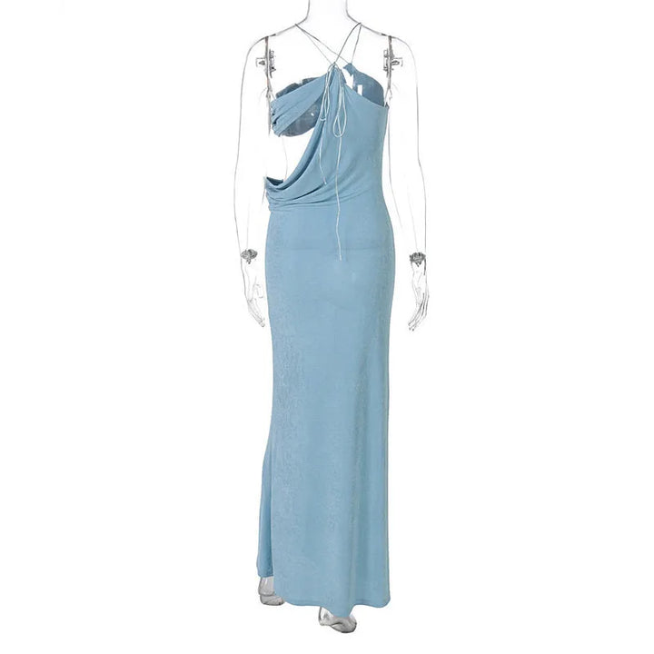 Knitted Maxi Dress with One-Shoulder Cutout - Ember