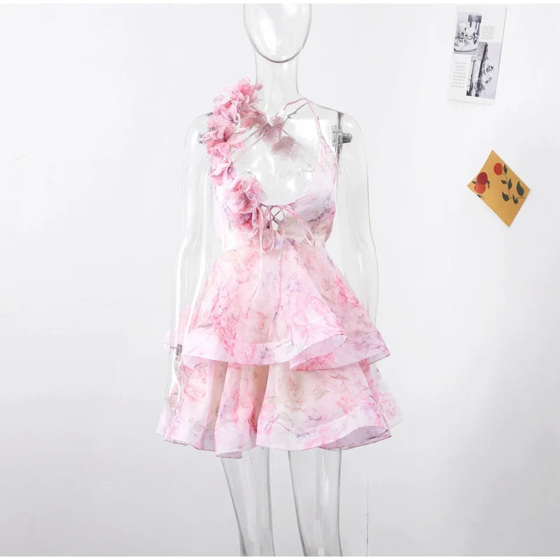 3D Floral Ruffled Mini Dress - Isabella