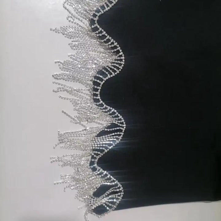 Fitted Mini Dress with Sparkling Fringe Decoration - Star