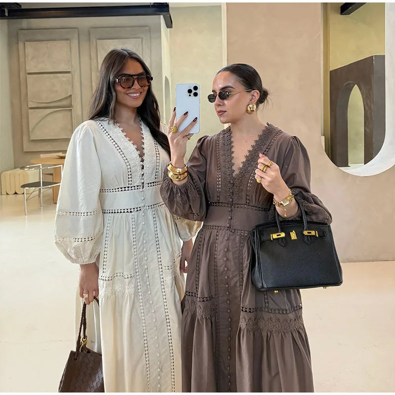 Maxi dress with ruffles and button decoration - Raya