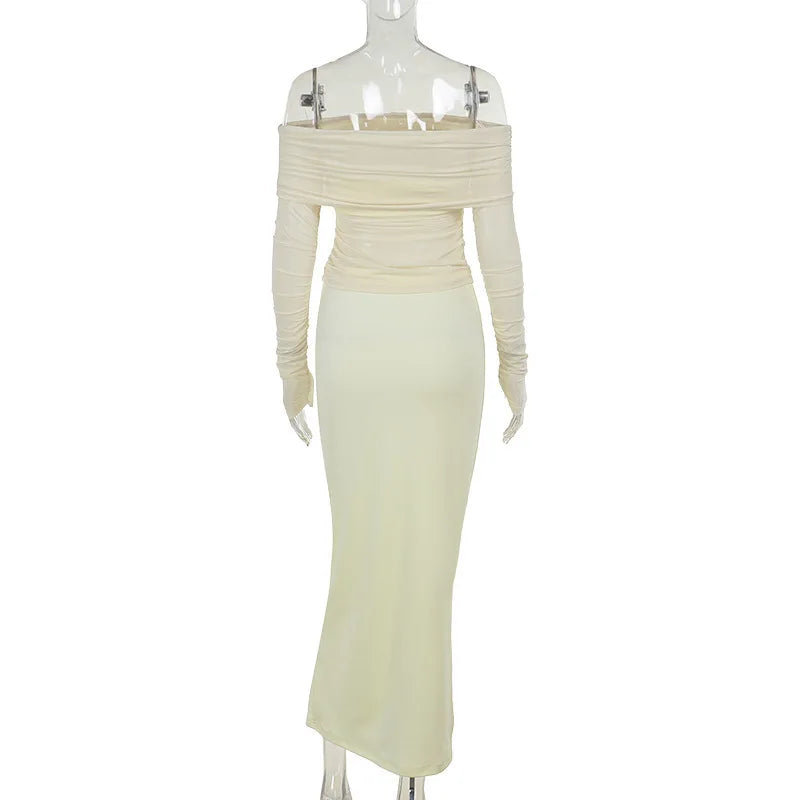 Two-piece set: maxi skirt and off-shoulder mesh top - Blina