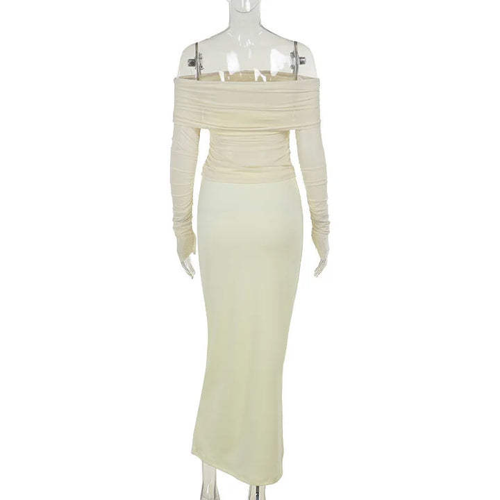 Two-piece set: maxi skirt and off-shoulder mesh top - Blina