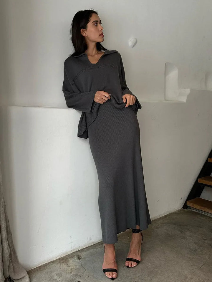 Loose two-piece knitted set maxi skirt and top - Shilav