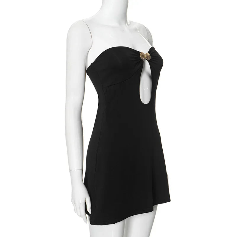 Strapless Mini Dress with Gold Shell Decoration - Shonit