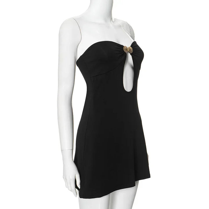 Strapless Mini Dress with Gold Shell Decoration - Shonit
