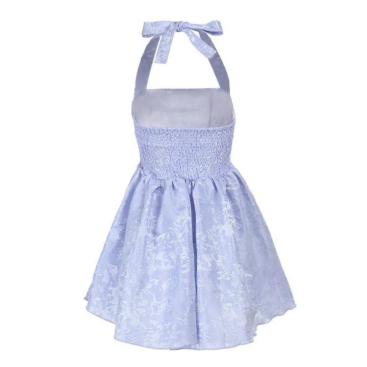 A-Line Mini Dress with Floral Embroidery and Neck Tie - Al Arieh
