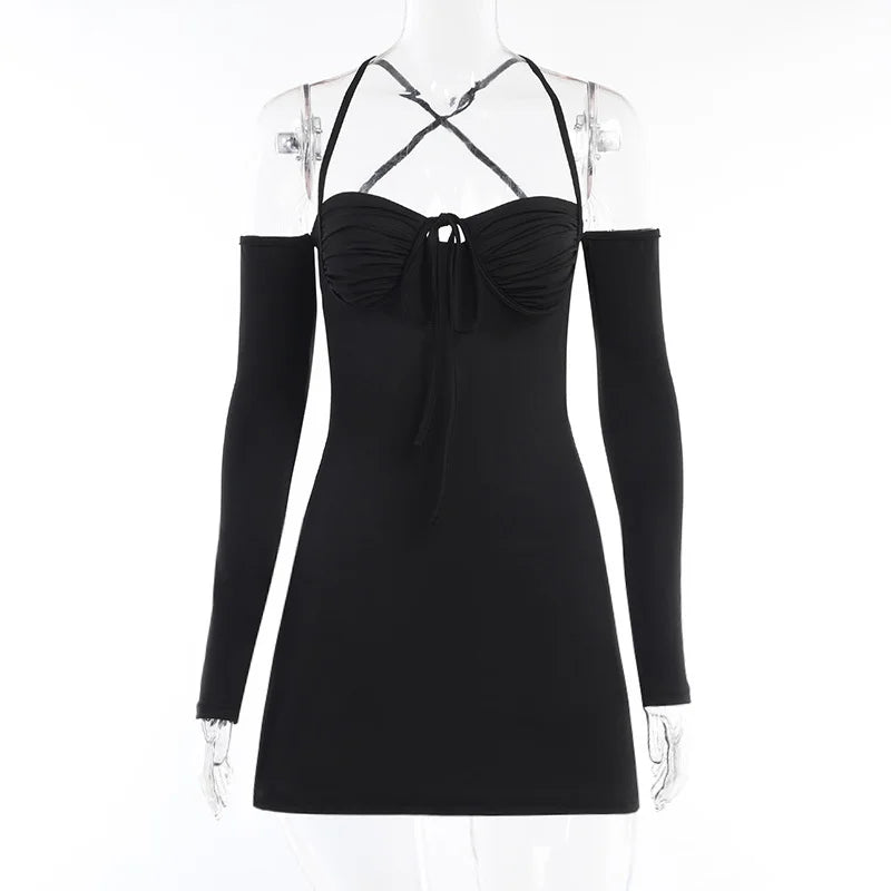 Off-Shoulder Mini Dress with Chest Tie Detail - Romy