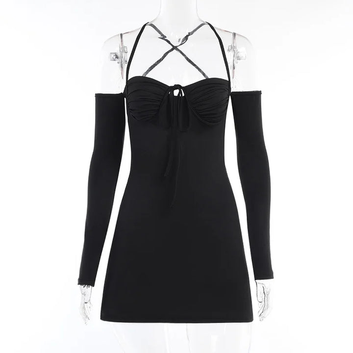 Off-Shoulder Mini Dress with Chest Tie Detail - Romy