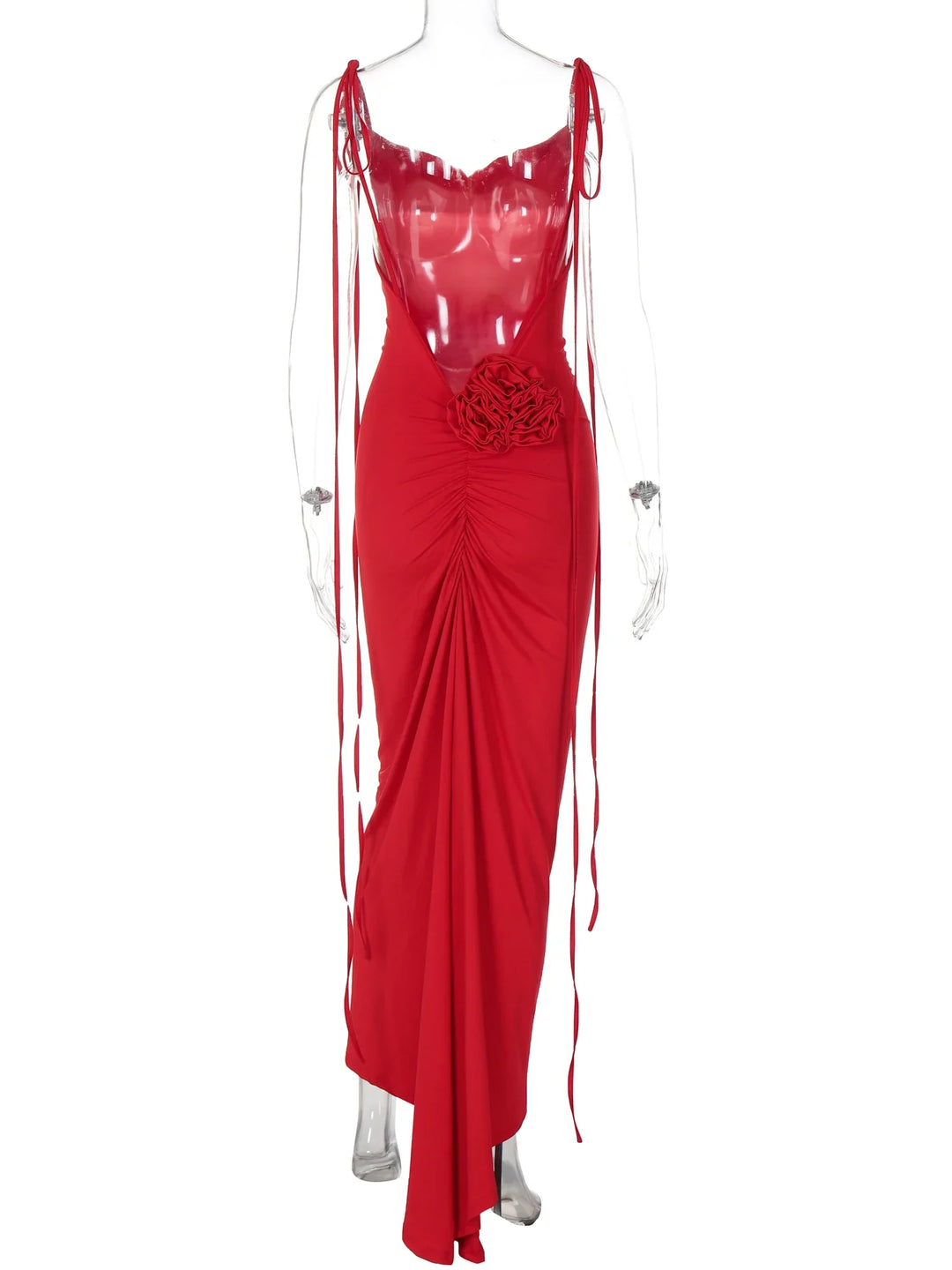 Fitted Maxi Dress with Floral Applique Detail and Open Back - Mariana