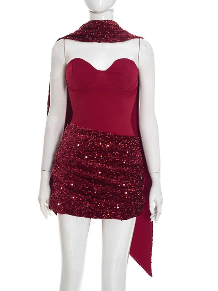 Mini dress with sequin design and scarf detail - GIGI