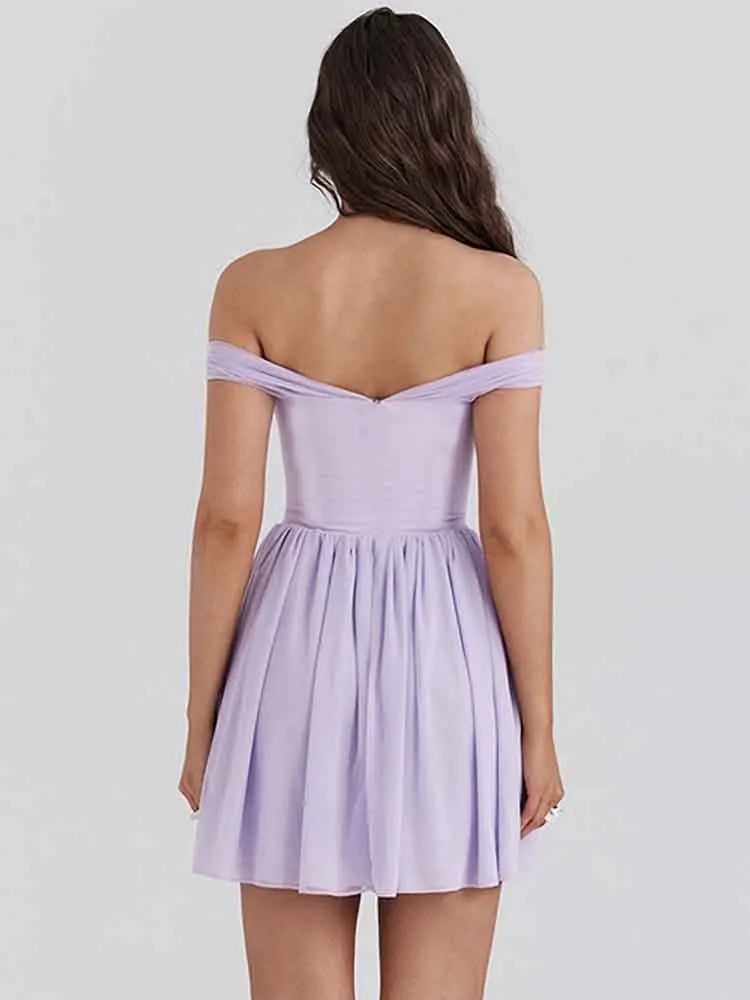 A-line Chiffon Mini Dress with Off-Shoulder - Naya