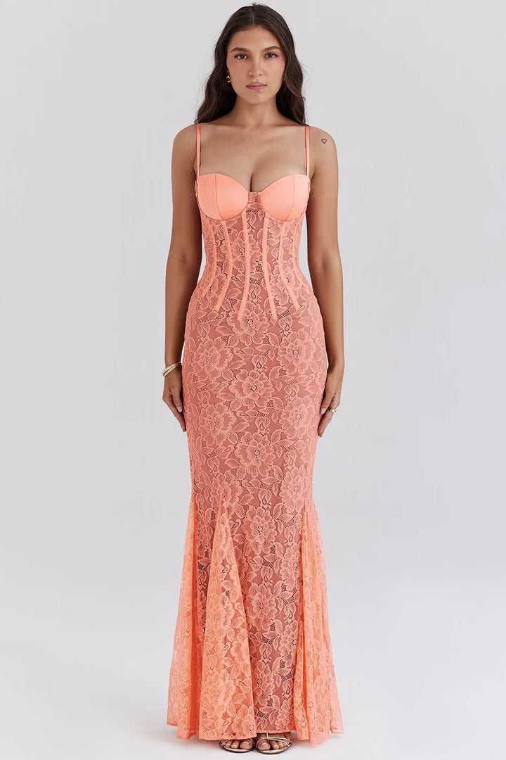 Lace Mermaid Maxi Dress with Corset Design - Jazlyn