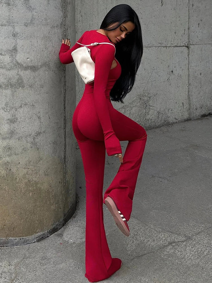 Pedal Pusher Jumpsuit with Shaping Fabric and Overlay Design - Vini
