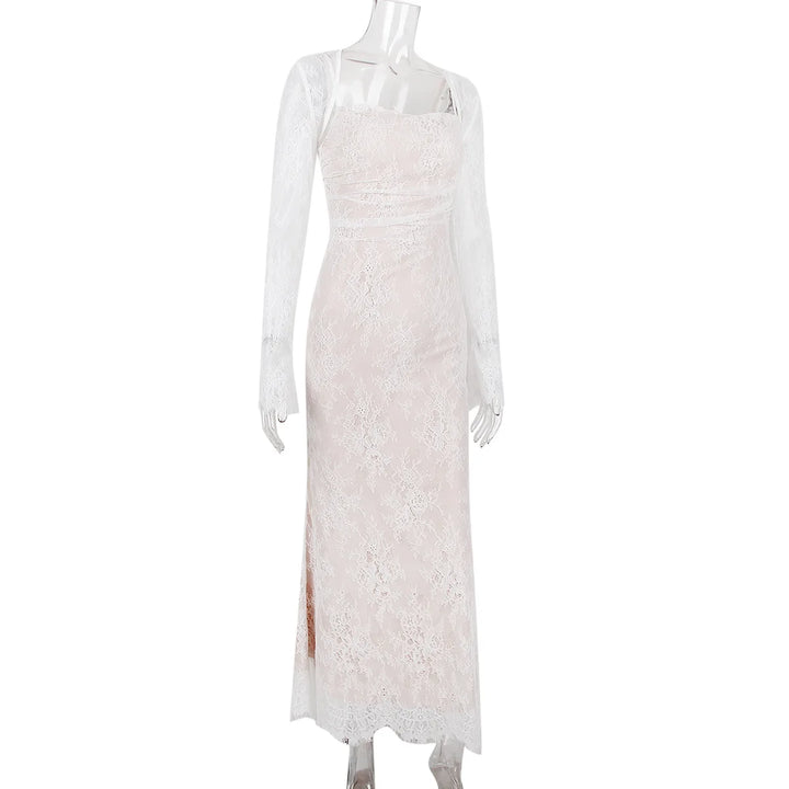 Elegant Maxi Lace Dress with Lace Sleeve Overlay - Ilia