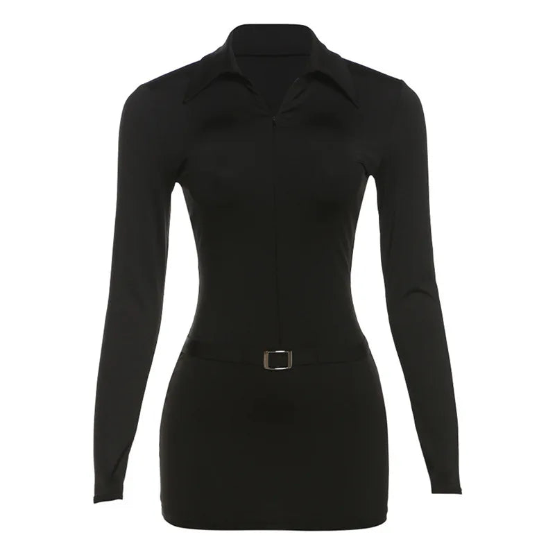Fitted Mini Dress with Shaping and Flattering Fabric, Matching Belt Detail - Journey