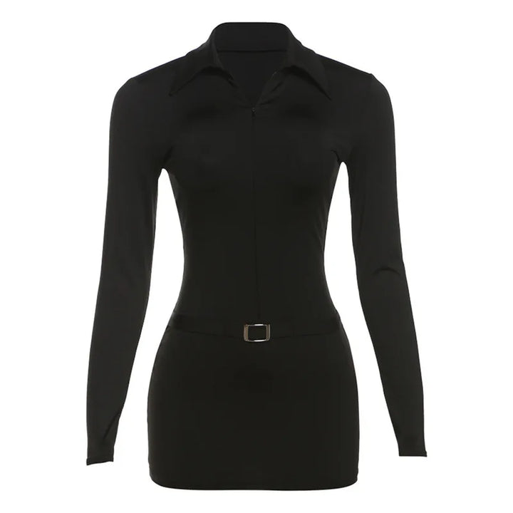 Fitted Mini Dress with Shaping and Flattering Fabric, Matching Belt Detail - Journey
