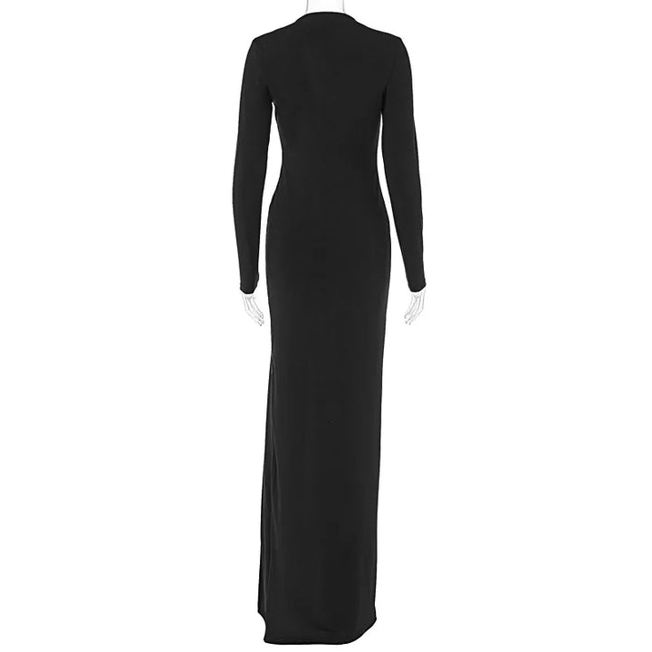 Maxi Dress with Deep V-Neckline and Deep Slit - Laila