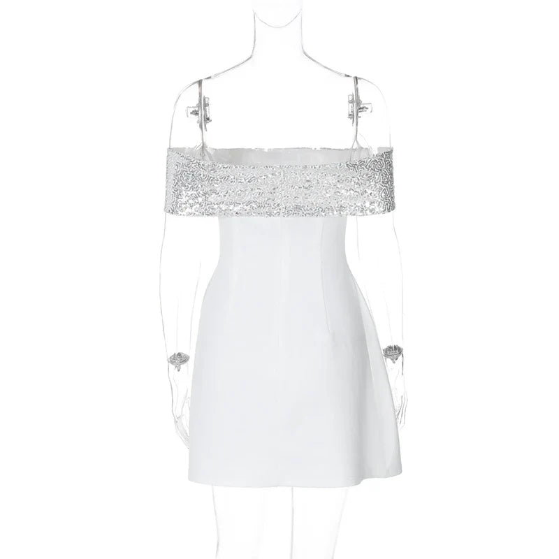 A-Line Mini Dress with Off-Shoulder Sequin Decoration - Lorian