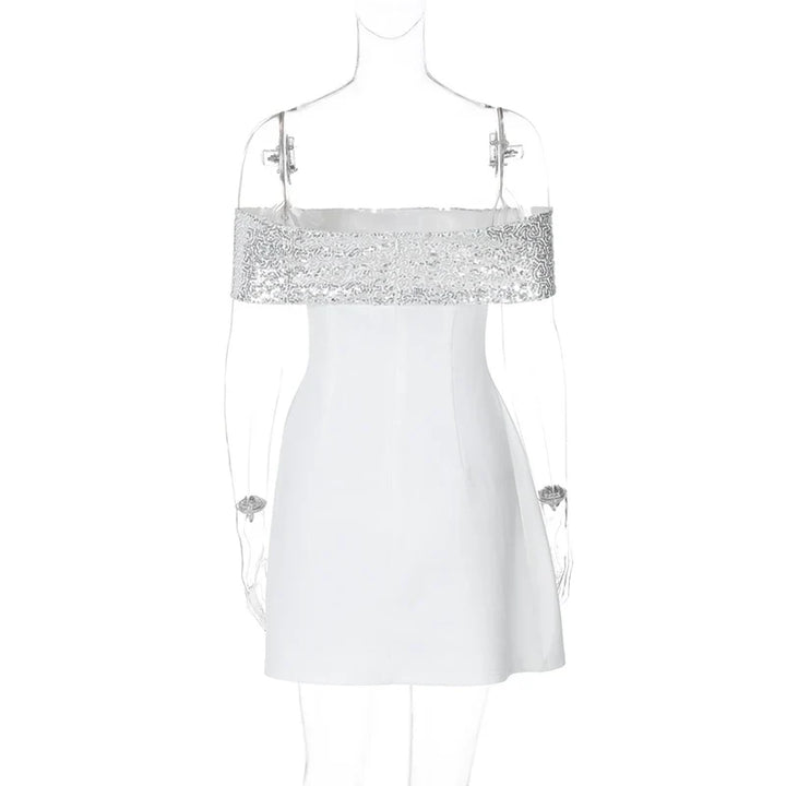 A-Line Mini Dress with Off-Shoulder Sequin Decoration - Lorian