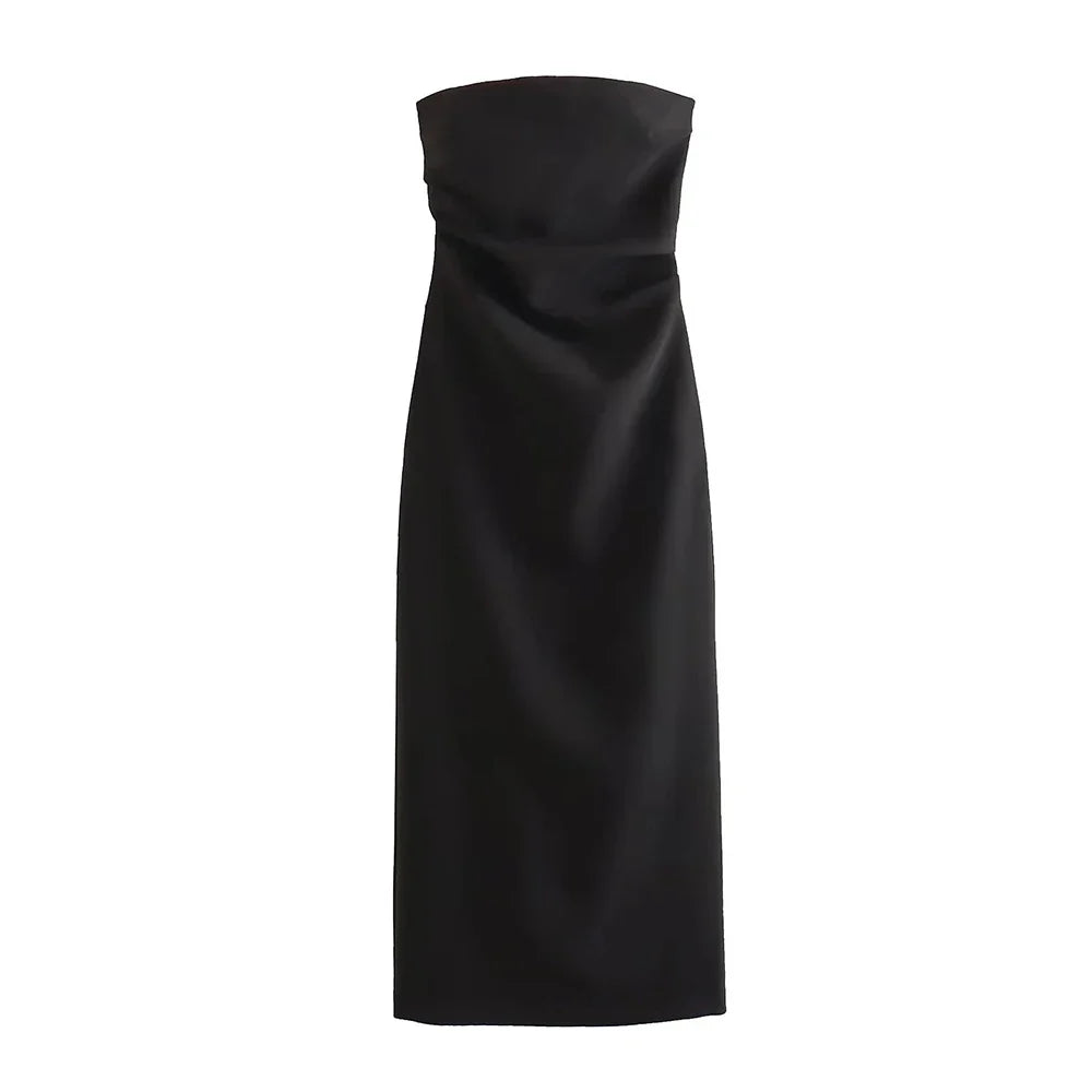 Strapless Midi Dress with Pleated Design - Emmy