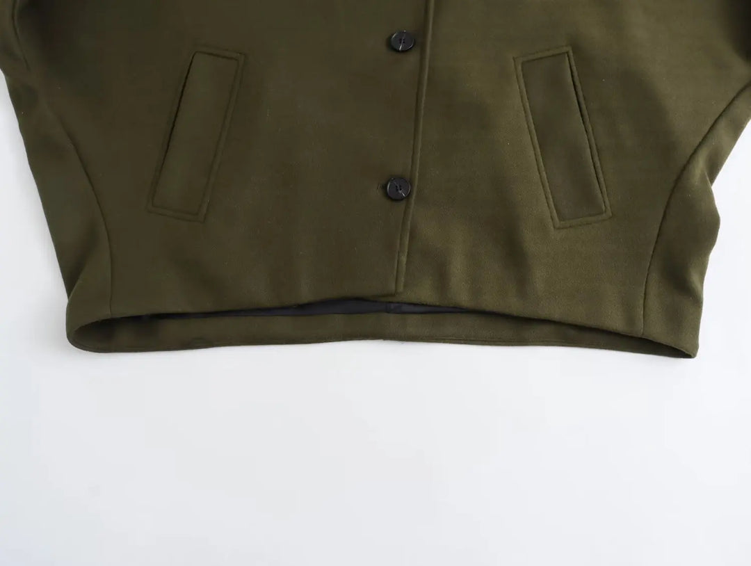 Oversized Wool Coat with Asymmetric Button Closure and Polo Collar - Hollandia