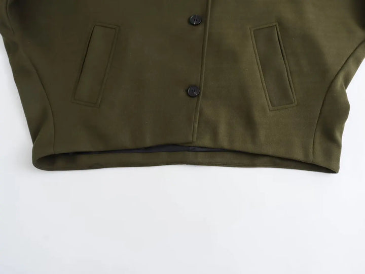 Oversized Wool Coat with Asymmetric Button Closure and Polo Collar - Hollandia