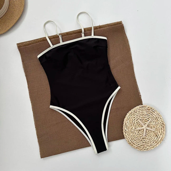 One-Piece Swimsuit with High Cut and Spaghetti Straps - Ariyah
