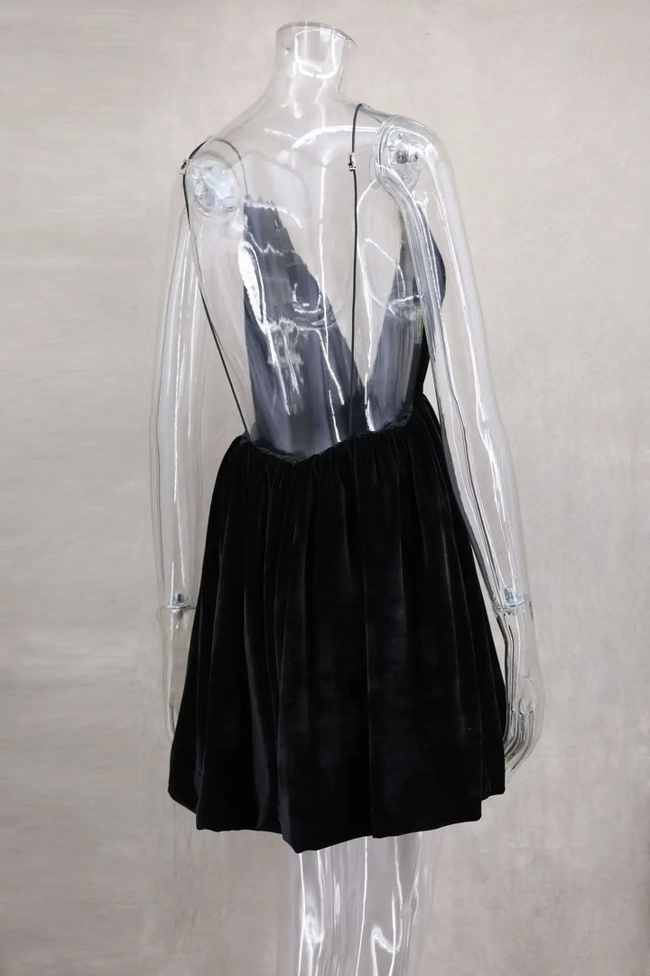 Velvet Mini Balloon Dress with Open Back - Myla