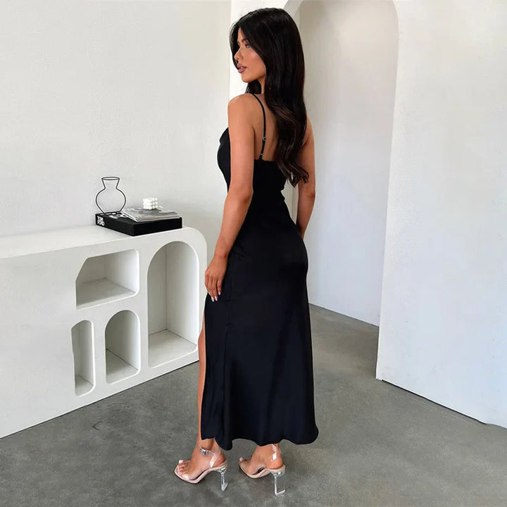 Maxi Satin Dress with Slit Detail - Linda