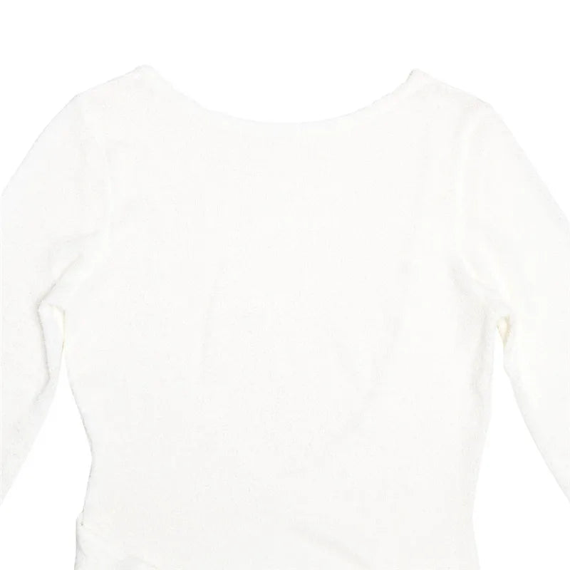 Knitted mini dress with flower and train design and open back - Malia