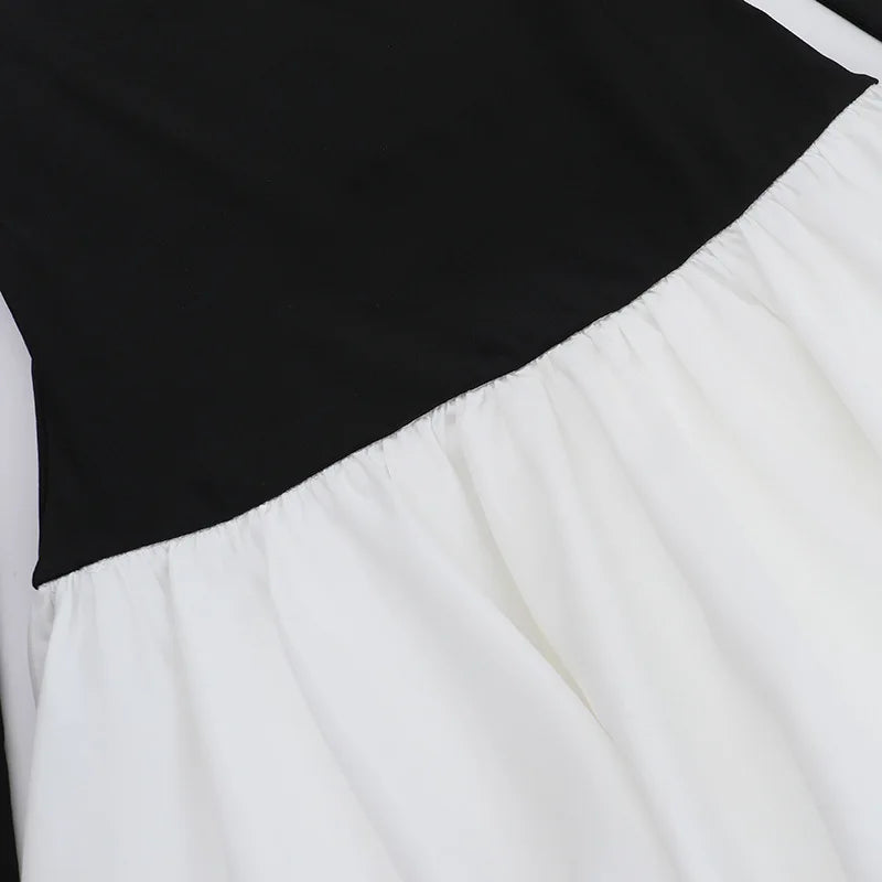Monochrome balloon mini dress with bare shoulders - Lis