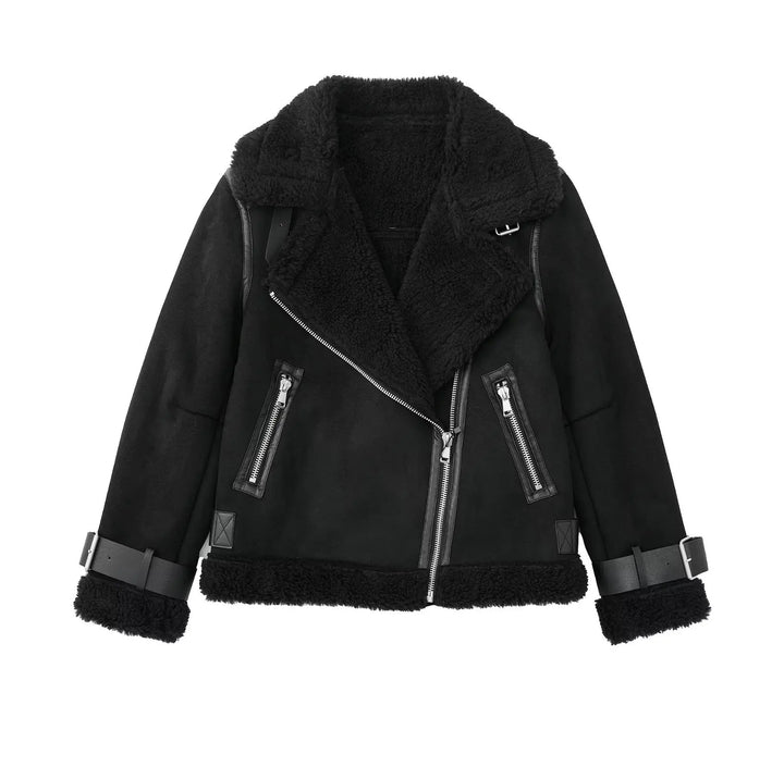 Oversized Leather Coat with Fur Lining - Kaya