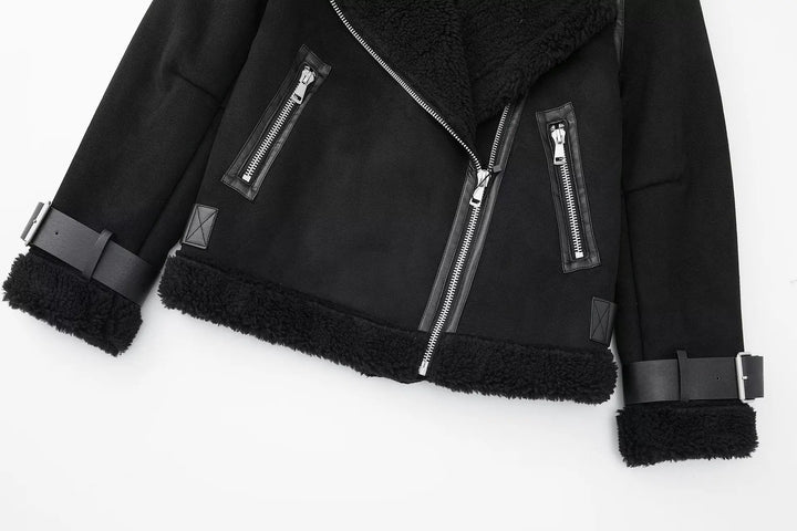 Oversized Leather Coat with Fur Lining - Kaya