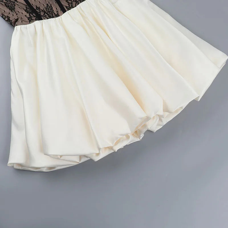 Strapless Balloon Mini Dress with Lace Ruffle Design - Amari