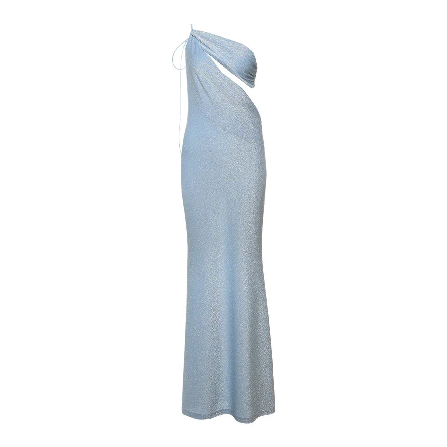 Knitted Sequin Maxi Dress with Cutout and Tie Detail - Cynthia
