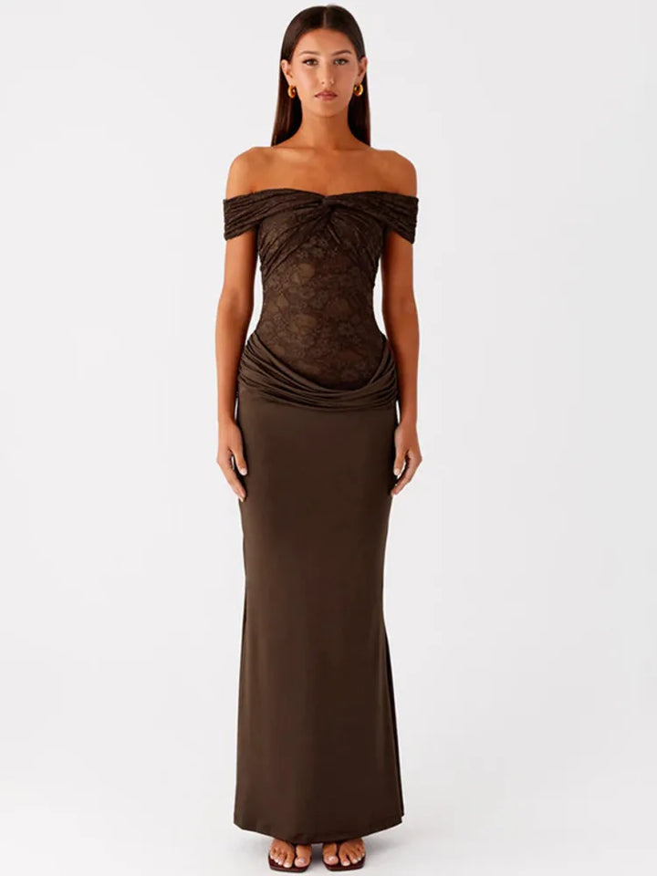 Maxi off-shoulder dress with lace design - LINI