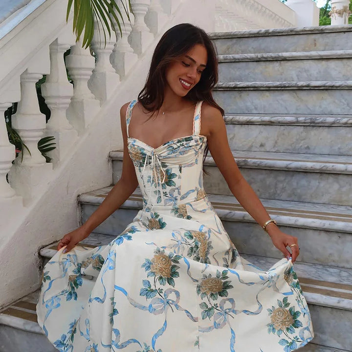 Elegant floral print midi A-line dress - Florine
