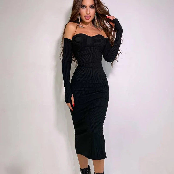 Knitted Midi Dress with Off-Shoulder - Michaela