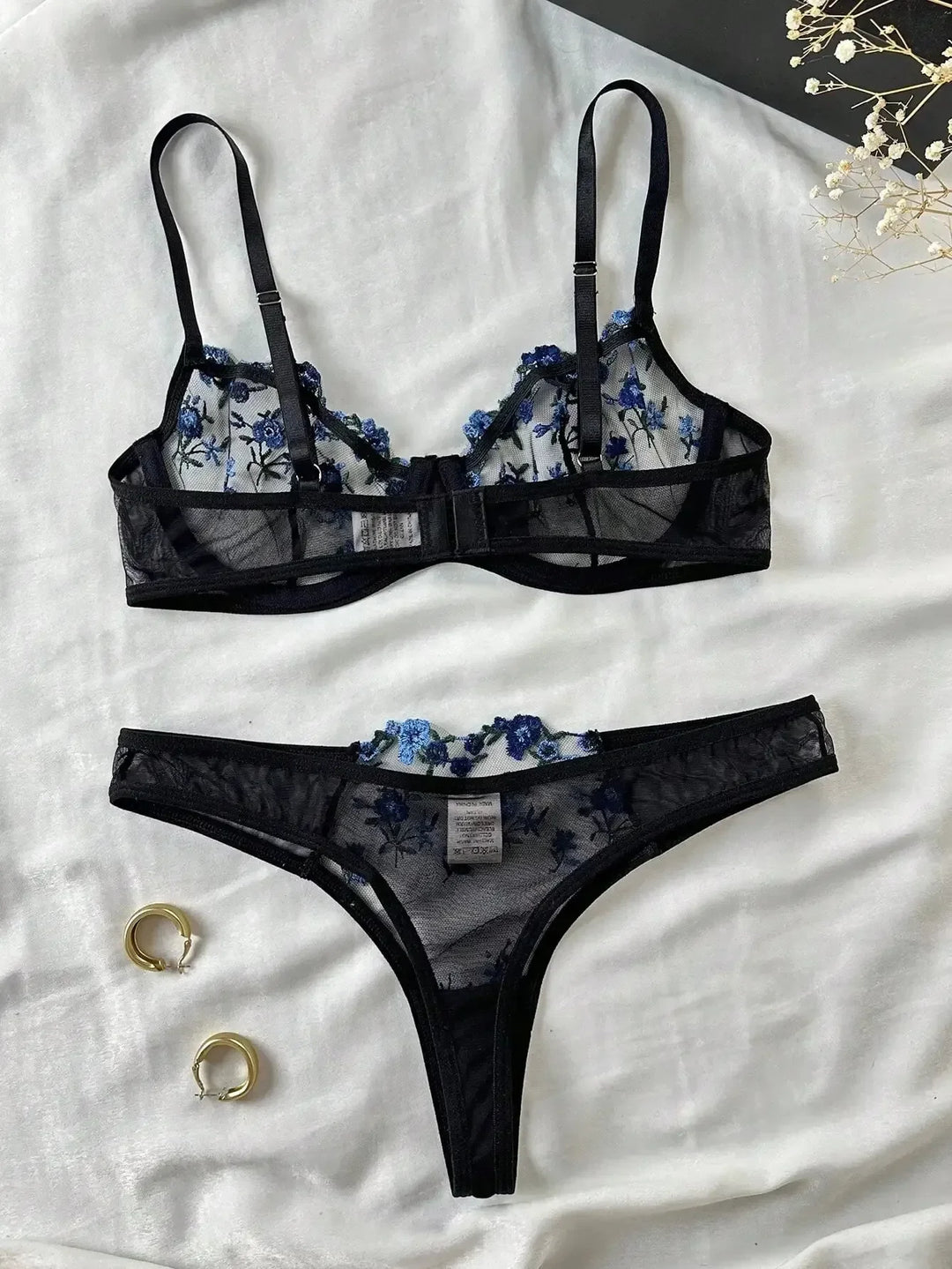 Sheer Floral Design Lingerie Set - Amy