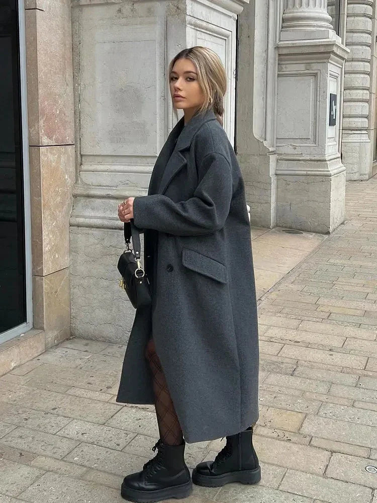 Long Tailored Wool Coat with Button Details - Paris