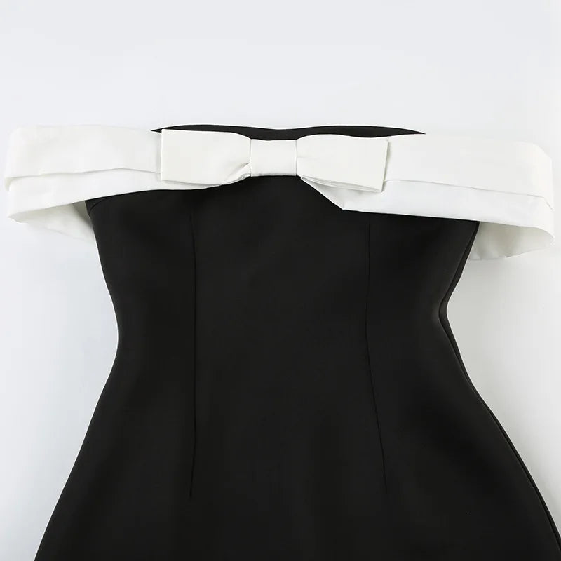 A-line mini dress with bow decoration and off-shoulder design - Heleny