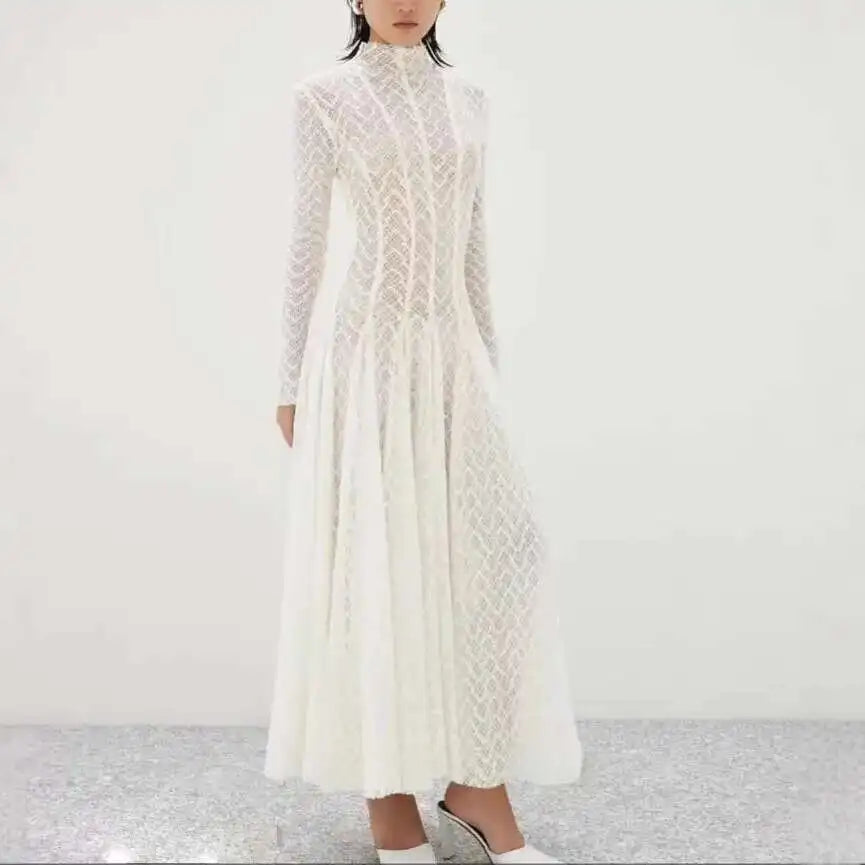 Elegant evening maxi dress with woven A-line design - Libby