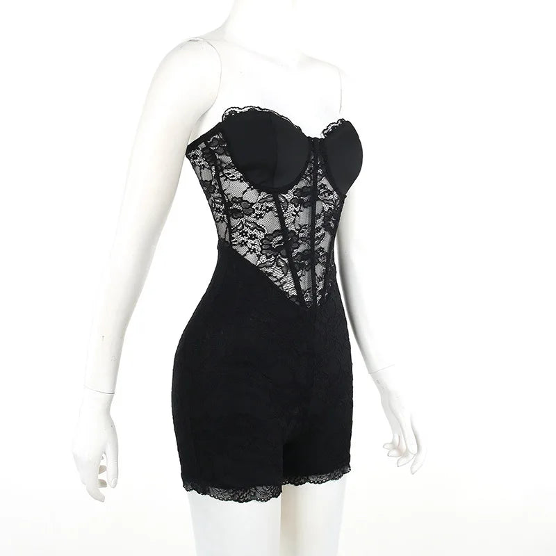 Strapless short pants jumpsuit with lace corset detail - Alex