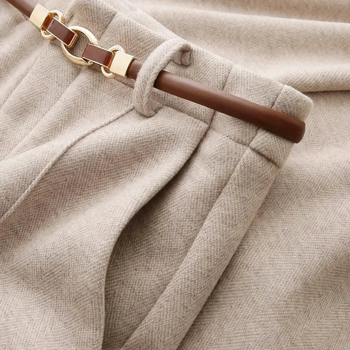 Tailored Wool Pants with Elegant Belt Detail
