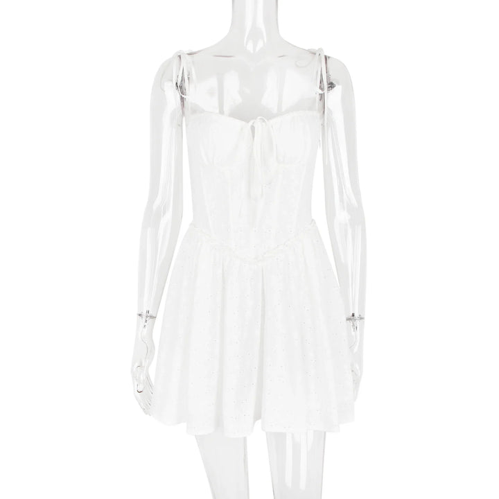 A-Line Mini Dress with Embroidery and Tie Straps - GAYA