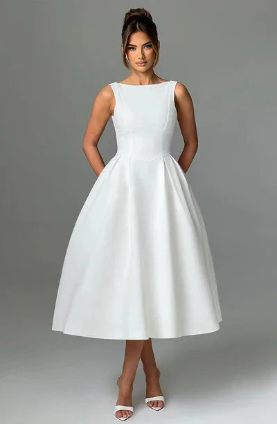 Classic midi A-line dress with open back - Alaya