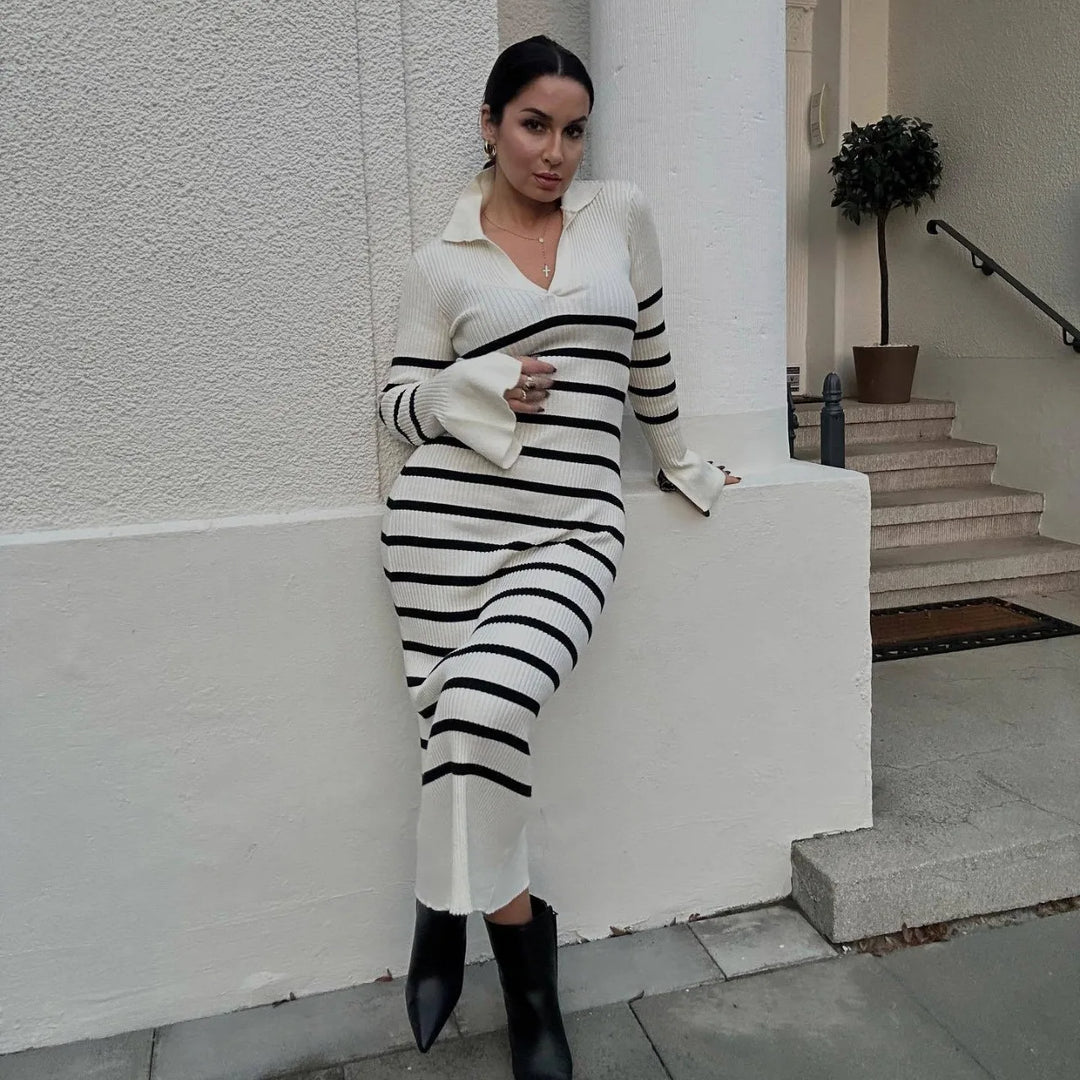 Maxi knit dress with polo collar - Gail
